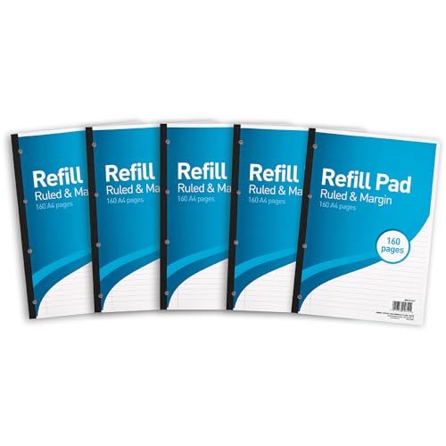 SUMMIT A4 Lined Paper Side Bound Refill Pad 8 mm Ruled and Margin 160 Page Pack of 5