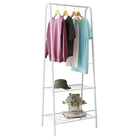 HOME BI Small Clothes Rail,Clothes Rack with Shelves for Bedroom Small Space,Closet Storage Orgarnizer,Entryway Shelving Unit with 2-Tier Metal Shelf and Hanging Rod,24" W x13.2 D x63 H (White) Cover