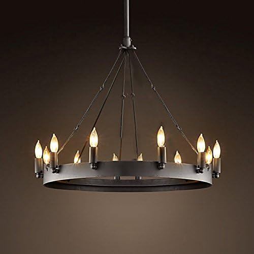 LAKIQ 12 Lights Black Wrought Iron Chandelier Industrial Vintage Pendant Light Dining Table Hanging Lighting Fixture for Dining Room Living Room