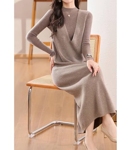 Knitted Sweater Vest Women's 100% Merino Wool Sleeveless Pullover V-Neck Solid Color Long Vest Ankle Dress2