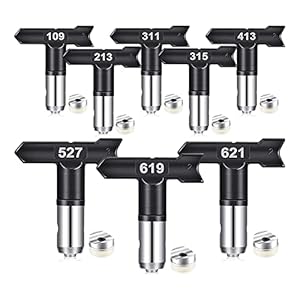 Pmkvgdy 8 stuks verfspuitpunten, omkeerbare spuitpunten, airless spuitmonden, tips airless spuitapparaat voor huizen…