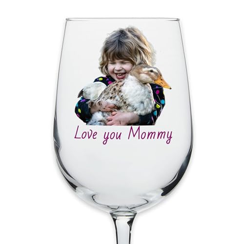 Personalized Mothers Day Printed 16oz Stemmed Photo Wine Glass, Custom Mom Wine Gifts for Women...