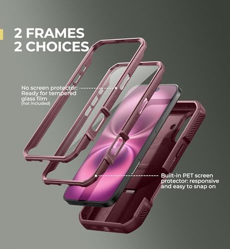 Image of Dexnor for iPhone 16 Case with Slide Camera Cover & Adjustable Kickstand & Built-in Screen Protector,Compatible Wireless Charging Shockproof Cases Heavy-Duty Magnetic Protective Cover,Maroon Red