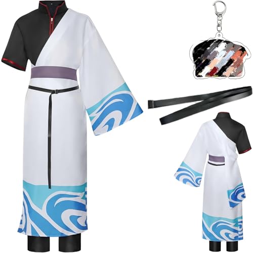 NEUVSG Men's Gintama Cosplay Costume Pants Jacket Wig Accessories Set Christmas Halloween Party (White, Small)
