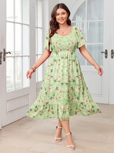 Image of SCOMCHIC Women's Plus Size Summer Dress Casual Short Sleeve Scoop Neck Maxi Dress Smocked Ruffle Boho Flowy Long Dresses