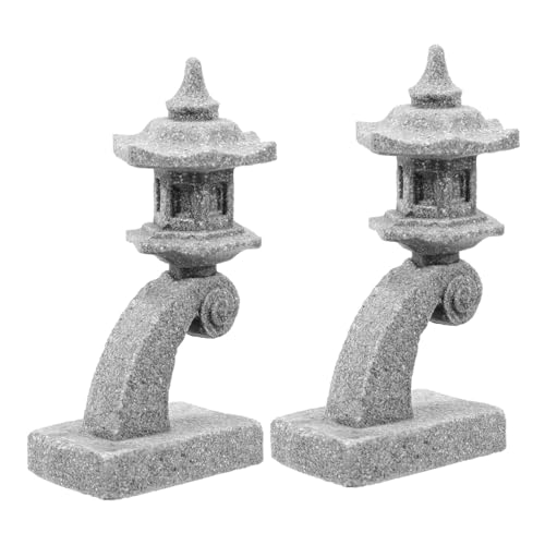 HOODANCOS 2pcs Japanese Stone Lantern Resin Miniature Bonsai Ornament for Terrarium Aquarium Decor Micro Landscape Pavilion Figurine Inspired by Traditional Japanese Garden Design