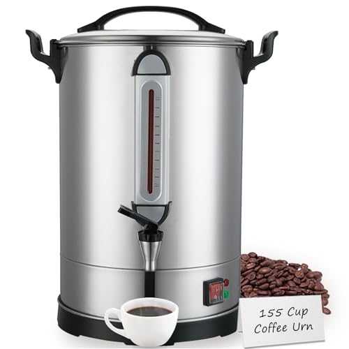 Image of Coffee Percolator Large Coffee Maker 155 Cups Commercial Coffee Urn Electric Industrial Coffee Maker Hot Water Dispenser Tea Maker Machine for Catering, Church, Restaurant Dual Layer Stainless Steel