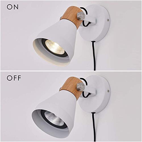 Tehenoo Contemporary White Wall Sconce, Rotatable Wooden Wall Lamp With Plug-In Cord For Bedroom, Reading,Living Room, Guest Room #TOP7