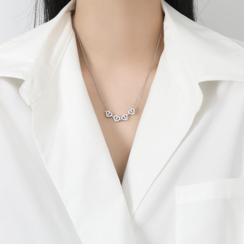 Feraco Foldable Necklace for Women Silver Clover Heart Necklace Women Crystal Magnet Pendant Adjustable Chain Elegant Jewelry Romantic Gift Luck Charm Daily Wear Versatile Accessory image 3