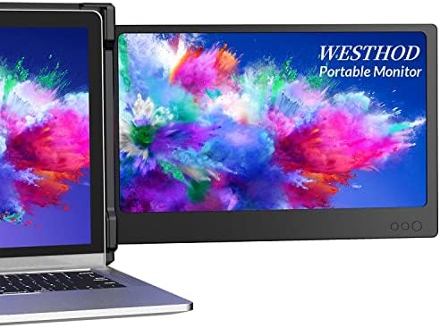 WESTHOD 12'' Laptop Screen Extender, Portable Monitor for Laptop FHD IPS Dual Monitor Display, HDMI/USB-A/Type-C Plug-Play Dual-Screen for Windows, Chrome, Mac and Switch, Work with 13”-16” Laptops