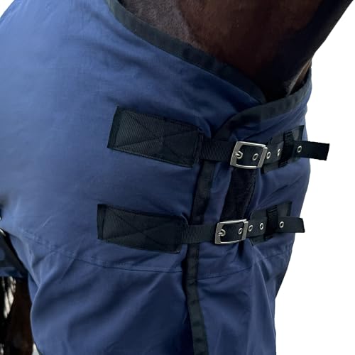 Waterproof Horse Turnout Blanket - Medium Weight Winter Blanket (220g Fill) with Detachable Neck Cover - Blue - 72 in - Image 5