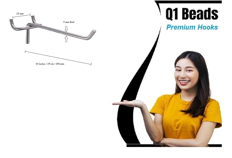 Image of Q1 Beads 12 Pack 2 inch Heavy Duty Peg Hooks for 1� Spaced Pegboards, Utility Hooks for Wall Organizing in Home or Garage (Chrome, 2 inches, 12 Pcs) (10 inches)