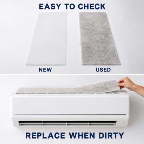 Image of AC Filter for Split AC, 20 x 80 cm Non-Woven Sheets, 10 Pack | Cut-to-Fit White Inlet Filter Covers Help Trap Dust and Debris for Split Air Conditioner Indoor Units