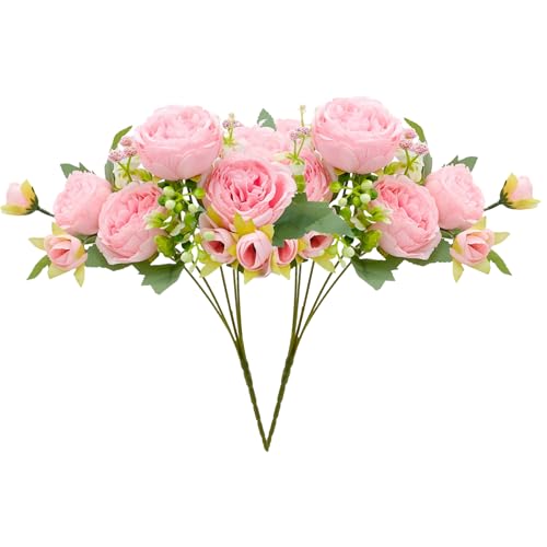 Huemtnor 2 Piezas Peonias Artificiales, Falsas Peonía Ramo Artificial para Decoración del Jardín de la Fiesta del Hogar Fiesta de Boda Arreglos Florales (Rosa)