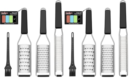 Image of Cambom Lemon Zester Grater Three-piece Suit - Heavy Duty Kitchen Tool for Parmesan Cheese, Ginger, Garlic, Nutmeg, Chocolate, Vegetables，Fruits，Stainless Steel Grater Dishwasher Safe Black (Pack of 2)