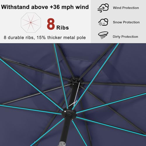 Image of ABCCANOPY 10FT Patio Umbrella Outdoor 8 Ribs Table Umbrella(Navy Blue) | Fade & UV Resistant Fabric,8 Fiberglass Ribs,Smooth Crank System,Wind Resistance,Great for Patio,Backyard,Garden,Deck