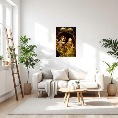 Dharvika Innovations Iskcon Radha Krishna Wall Poster, Vinyl, Self Adhesive, 18 x 24 Inch, Sparkle Lamination