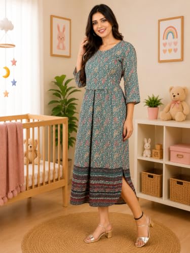Image of RITIJYA Zipless Feeding Kurta Dress for Women | Maternity Nursing Kurti, No-Zip Easy Access | Extra Pleats Pre to Post Pregnancy | Quick-Dry Fabric | S-4XL