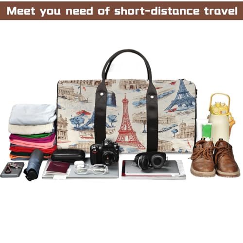 Vintage Paris Eiffel Tower Travel Duffel Bag Sports Tote Gym Bag Waterproof Tear-Resistant Carry On Overnight Bag Foldable Weekender Bag for Gym Travel Getaway Beach Sports4