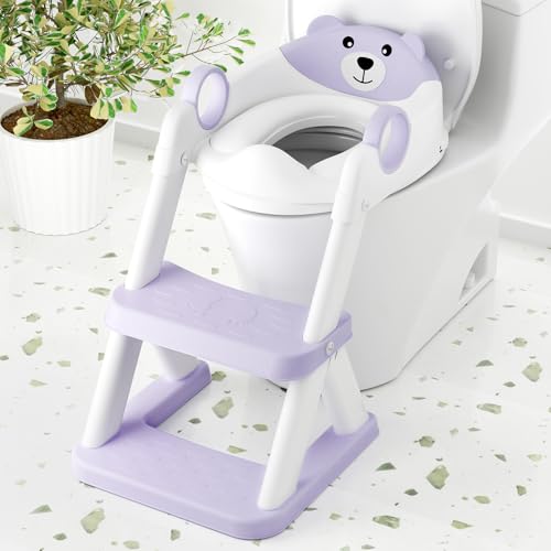 COOSEYA Toilet Seat, Potty Training Seat for Toddler, Upgraded 2-in-1 Potty Toilet Training for Boys and Girls,Waterproof Cushioned Mat with Non-Slip Step Stool(Purple)