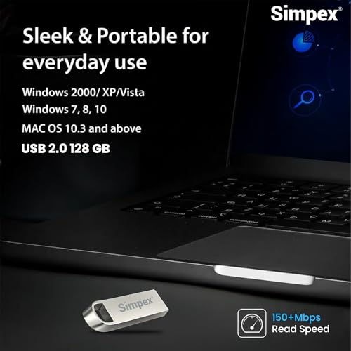 Image of Simpex (128GB 2.0V) Metal Body 128GB USB Flash Drive, High Speed Read & Write Pen Drive, X-Ray & Temperature Resistant, Compatible with Windows & Mac OS