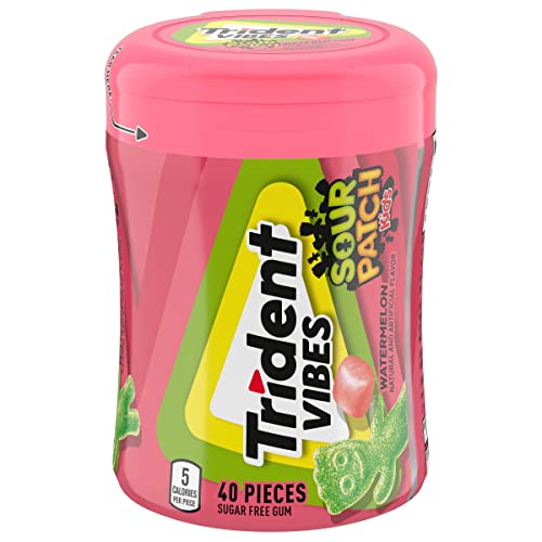 Image of Trident Vibes SOUR PATCH KIDS Watermelon Sugar-Free Chewing Gum, 6 Bottles of 40 Pieces (240 Total Pieces)