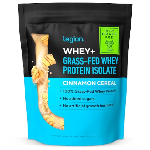 LEGION Whey+ Whey Protein Powder (Cinnamon Cereal) – Low Carb and Calorie Whey Isolate Protein Powder – Non-GMO, Lactose-Free, Sugar-Free Whey Protein Isolate Powder from Grass Fed Cows (30 Servings)