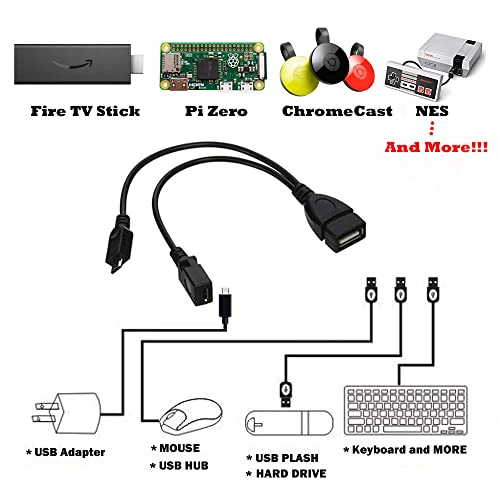 AuviPal Adaptador 2 em 1 Micro USB para USB (cabo OTG + cabo de alimentação) para Fire Stick, Playst