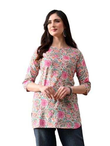 Image of Amazon Brand - Tavasya Women Pure Cotton Katha Plain Short Regular Fit Kurti |Short Top| Solid Casual Tunic