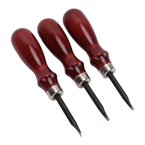 Vomeko Ferramentas de couro, 3 peças, chanfradura de couro leve com cabo de sândalo para bricolagem,