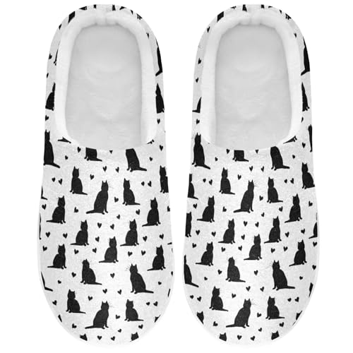 Cute Cat Black and White Slippers for Women Men, Soft House Slippers with Cozy Memory Foam Indoor Outdoor Slippers Size 8/9 2301338