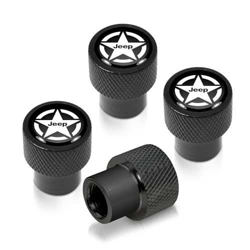 iPick Image for Jeep Willys Star Logo in Black on Black Aluminum Tire Valve Stem Caps