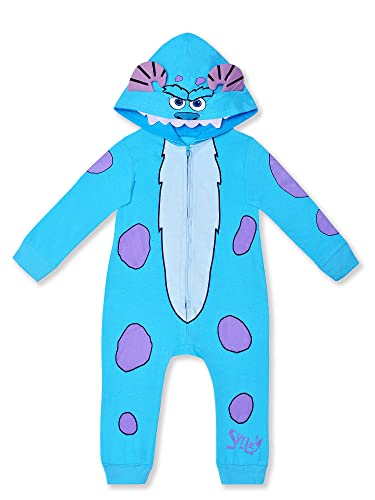 Disneyâ€™s Monsters Inc Long Sleeve Coverall, Sully Bodysuit Creeper with 3D Hood for Boys, Blue, 4T
