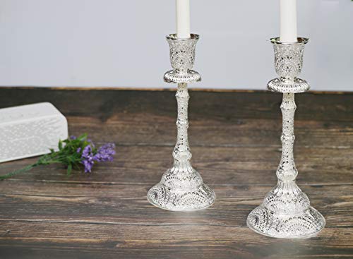 Jazplayer Silver Shabbat Candle Holder With Deluxe Engraved Design, Premium Silver Candlestick As Judaica Gift #TOP6
