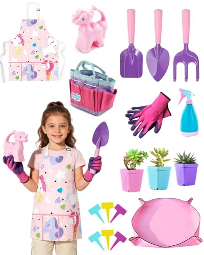 18PCS Kids Garden Tool Set Colourful Childrens Gardening Kit with Hand Tools Outdoor Planting Toys Garden Play Set Gift for Boys & Girls