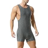 YOOBNG Mens Striped Wrestling Singlet Athletic Supporters Shapewear Bodysuit One-Piece Jumpsuit