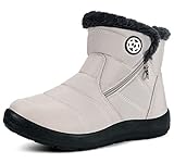 Gaatpot Botas para Mujer Botines de Invierno Forradas con Pelo Botas de Nieve Antideslizante Zapatos Outdoor Ligero Beige 39