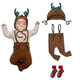 [TUPOLILI] クリスマス ベビーレギンス ３点セット サンタ 仮装 コスプレ トナカイ なりきり 着ぐるみ 赤ちゃん サンタクロース 衣装 ベビー服 コスチューム タイツ リブレギンス スパッツ オールインワン サスペンダー オーバーオール