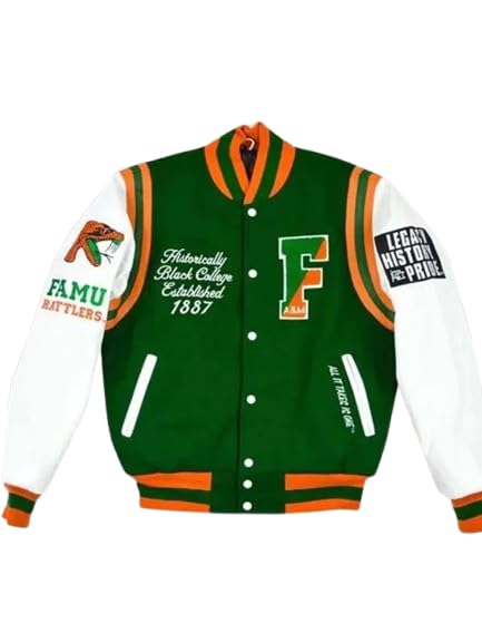 Men Florida A&M Wool Varsity jacket | University Motto 2.0 Letterman Jacket | Florida Leather Sleeve Bomber Jacket