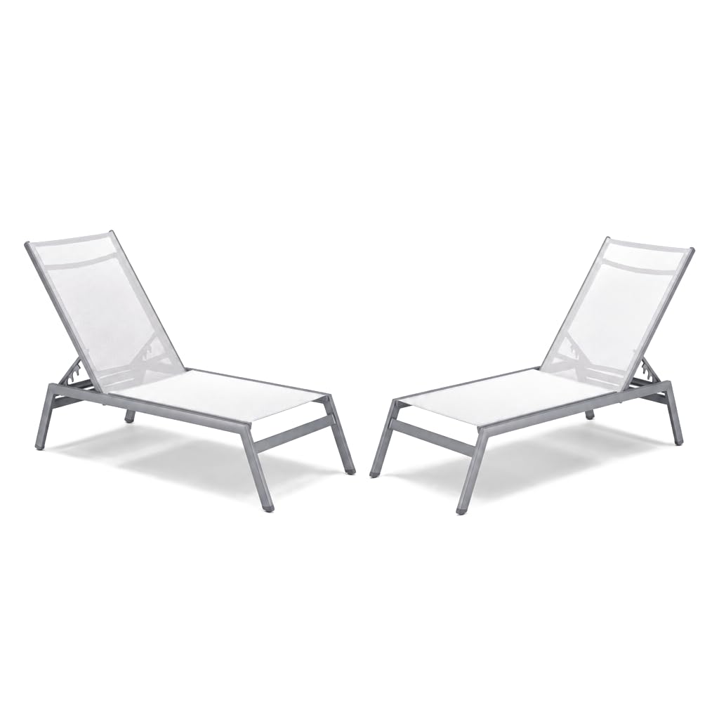 Pack 2 Unidades — Tumbona de jardín reclinable de Aluminio para Descansar y Tomar el Sol en Exteriores Blanco