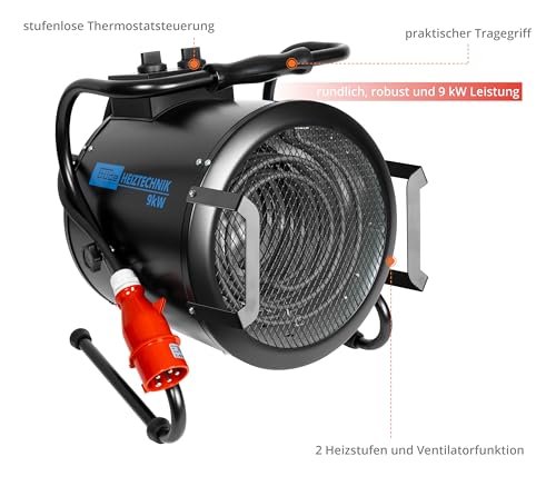 Güde Elektroheizer GH 9 E (9 kW, 2 Heizstufen 4, 5/ 9 kW, Ventilatorfunktion, Gebläseleistung 742 m³/ h, Neigungs- und Ausblaswinkel, Überhitzungsschutz, Kippschutz, stufenloser Thermostat)-5