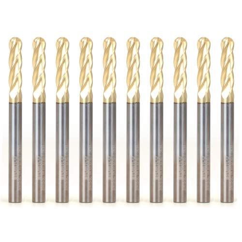 Yonico Brocas de punta cónica para fresadora de punta de bola, grabador CNC, espiral de carburo sólido (paquete de 10) vástago de 14 de pulgada y 14