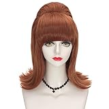 Uniquebe Auburn Wig for Women Copper Beehive Wig Long Straight Bouffant Updo Wig with Bangs 50's 60'