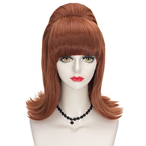 Uniquebe Auburn Wig For Women Copper Beehive Wig Long Straight Bouffant Updo Wig With Bangs 50'S 60'S 70'S 80'S Wigs For Halloween Costume Party (Auburn - Short Straight) #TOP6