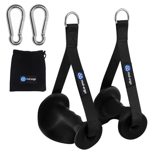 HXD-ERGO 2 Stück Einhandgriff, Ergonomische Kabelzug Griffe für Widerstandsbänder, Gym Griffe Latzug Seilzug Griff mit Heavy Duty D-Ring, Ideal für Fitness Kraftraining (mit 2 Carabiner)