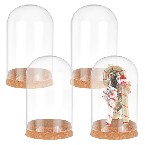 PH PandaHall 4 piezas de cúpula de vidrio transparente con base de corcho, tarros decorativos de vidrio para exhibición coleccionables, figuras de almacenamiento de flores, decoración de fiesta de