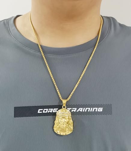 18K Gold-plated Jesus Christ Necklace for Men Women | Jesus Christ Pendant with Chain | Hip Hop Necklace 24‘’2