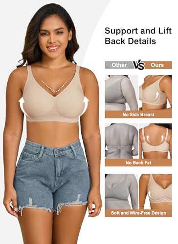 Image of Xcutting Bra for Women Wireless No Underwire Seamless Full Coverage Deep V Bralettes Everyday Comfortable Soft