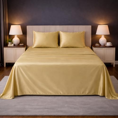 Image of LANE LINEN 100% Cotton Satin Fantasy Bedsheet Double Size - Cocoon