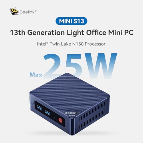 Beelink Mini PC 13th Gen Intel Alder Lake-N150 (up to 3.6GHz) MINI S13 Mini PC Windows 11 Home, 12GB LPDDR5 500GB SSD Business Mini Desktop PC, 4K Dual Display, HDMI/WiFi 6/BT5.2/RJ45 2.5G
